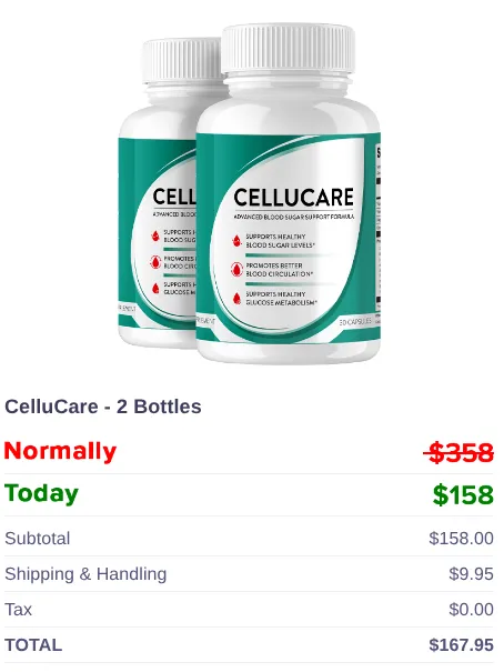 Cellucare order summary at checkout, October 12, 2026