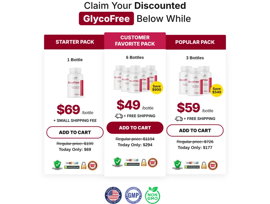 GlycoFree bundle prices on the official order page, October 12, 2026