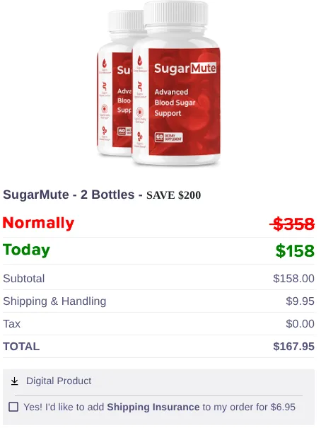 SugarMute order summary at checkout, October 12, 2026